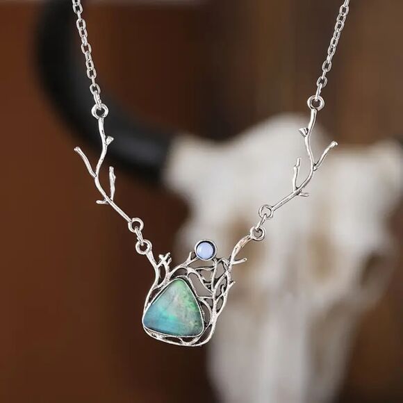 Zinc Alloy Necklace Intricate Antler Design & Multi-Colored Resin Stone Pendant - Picture 3 of 7
